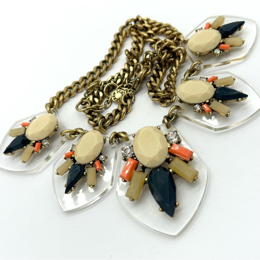 J. Crew Lucite Jeweled Cream Navy Medallion Necklace